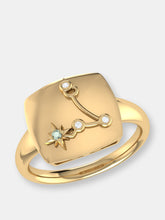 Load image into Gallery viewer, Pisces Two Fish Aquamarine &amp; Diamond Constellation Signet Ring In 14K Yellow Gold Vermeil On Sterling Silver
