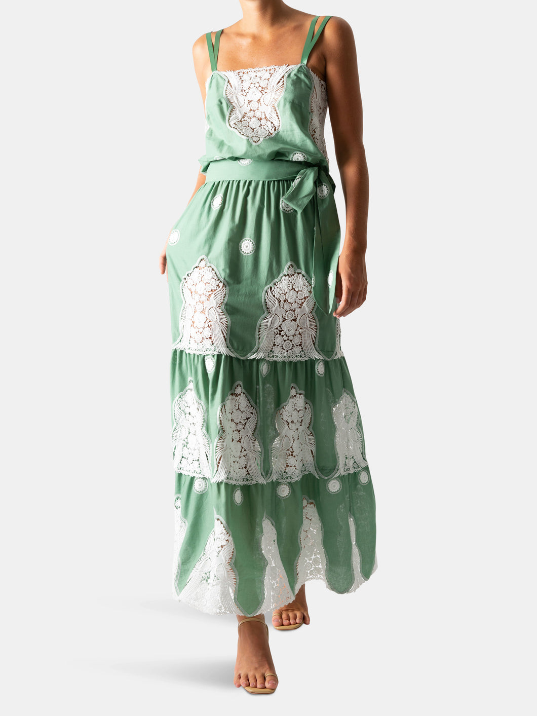 Fatema Crochet-Trimmed Dress in Grass Tonic