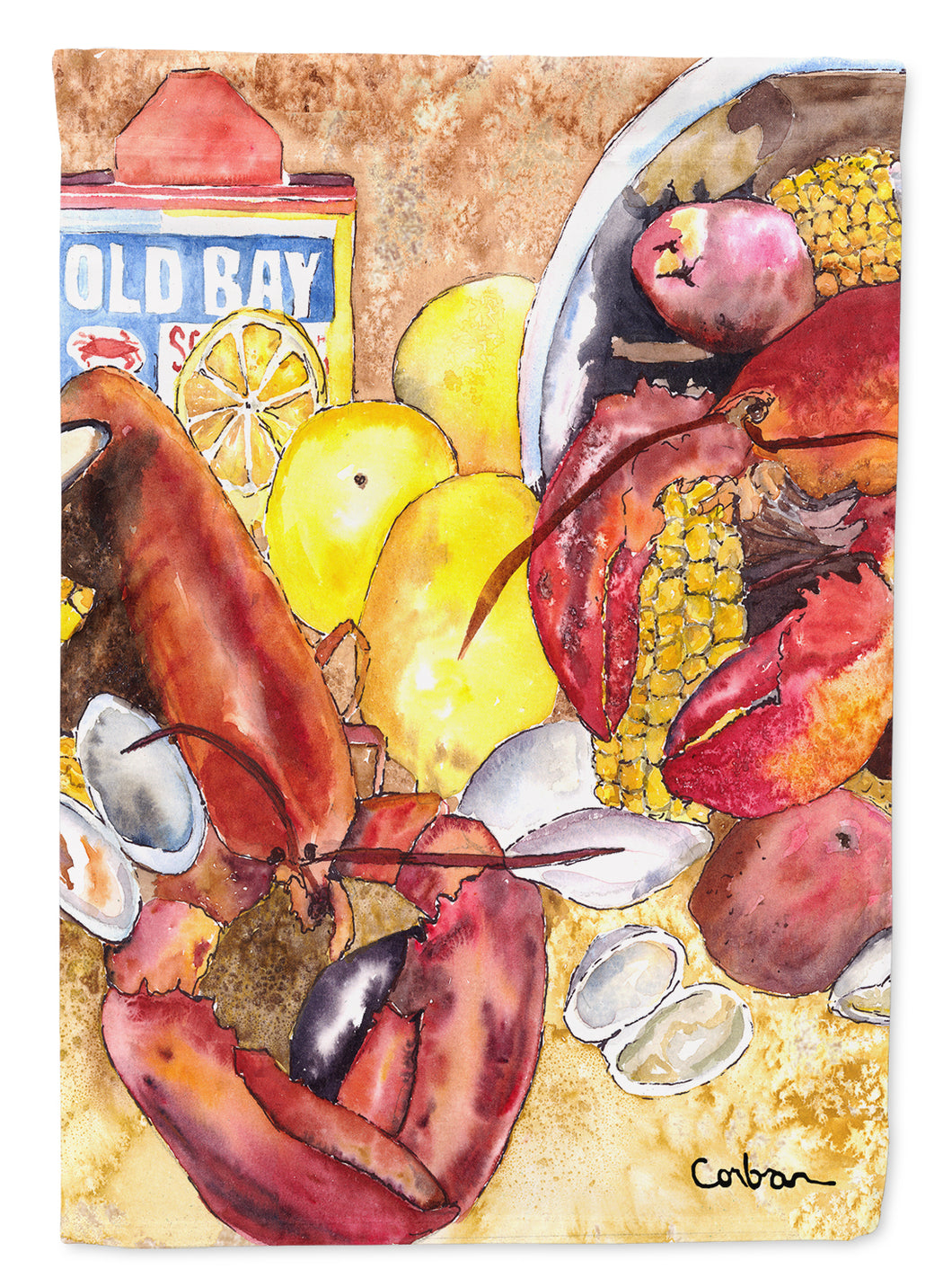11 x 15 1/2 in. Polyester Lobster Lobster Bake with Old Bay Seasonings Garden Flag 2-Sided 2-Ply