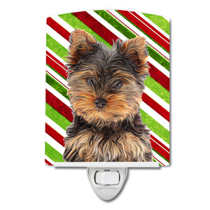 Candy Cane Holiday Christmas Yorkie Puppy / Yorkshire Terrier Ceramic Night Light