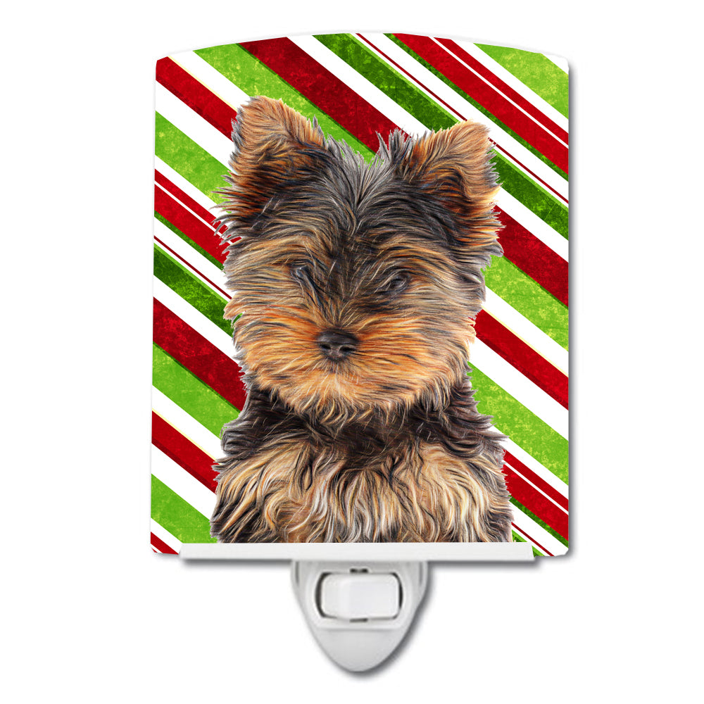 Candy Cane Holiday Christmas Yorkie Puppy / Yorkshire Terrier Ceramic Night Light