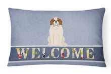 Load image into Gallery viewer, 12 in x 16 in  Outdoor Throw Pillow Saint Bernard Welcome Canvas Fabric Decorative Pillow