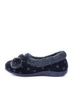 Load image into Gallery viewer, Womens Marge Extra Comfort Memory Foam Pom-Pom Polka Dot Cuff Slippers (Navy)
