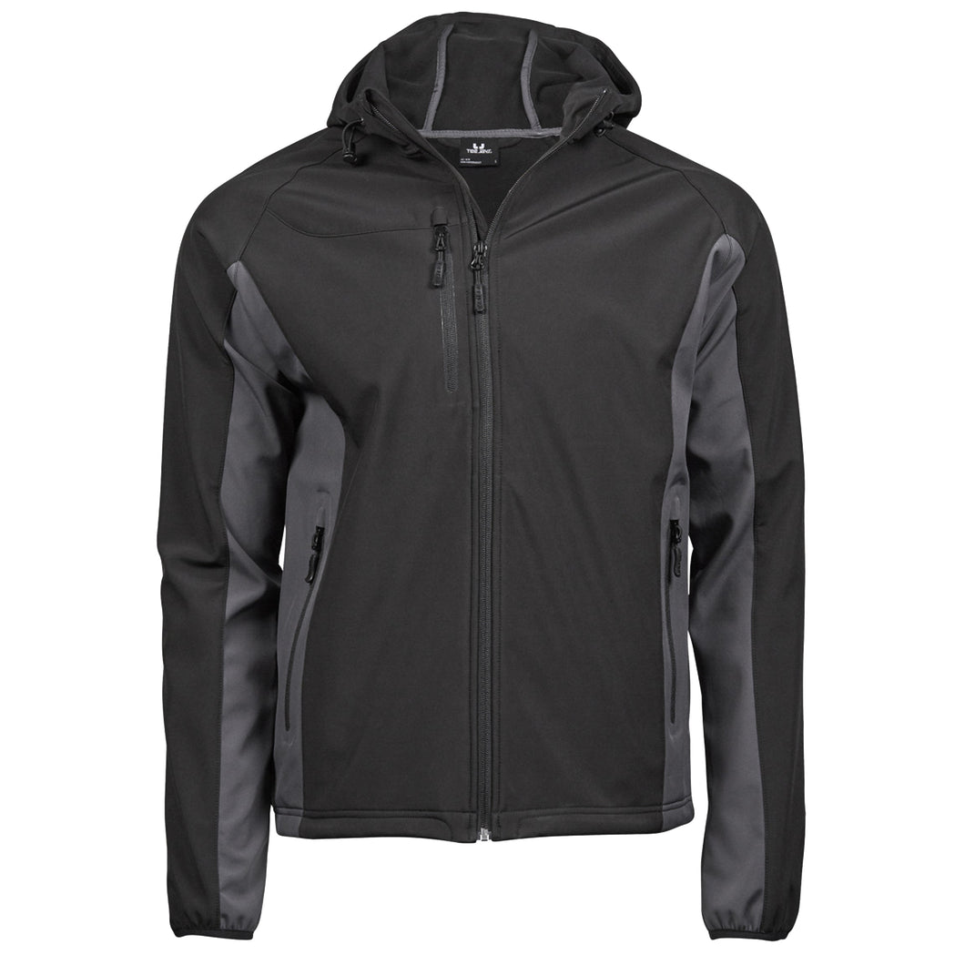 Tee Jays Mens Hooded Fashion Softshell Jacket (Black/Dark Grey)
