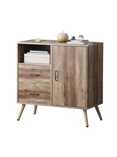 Load image into Gallery viewer, Rustic Storage Cabinet With 2 Drawers, Door, Shelf Accent, And Metal Base For Bedroom, Living Room, Entryway, And Home Office