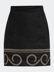 Linen Embroidered Mini Skirt - Black