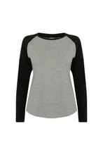 Load image into Gallery viewer, Skinnifit Womens/Ladies Long Sleeve Baseball T-Shirt (Heather Gray / Black)