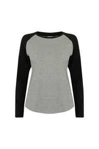 Skinnifit Womens/Ladies Long Sleeve Baseball T-Shirt (Heather Gray / Black)