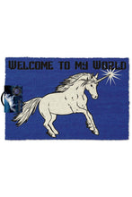 Load image into Gallery viewer, Anne Stokes Welcome To My World Door Mat (Navy/Off White/Black) (One Size)