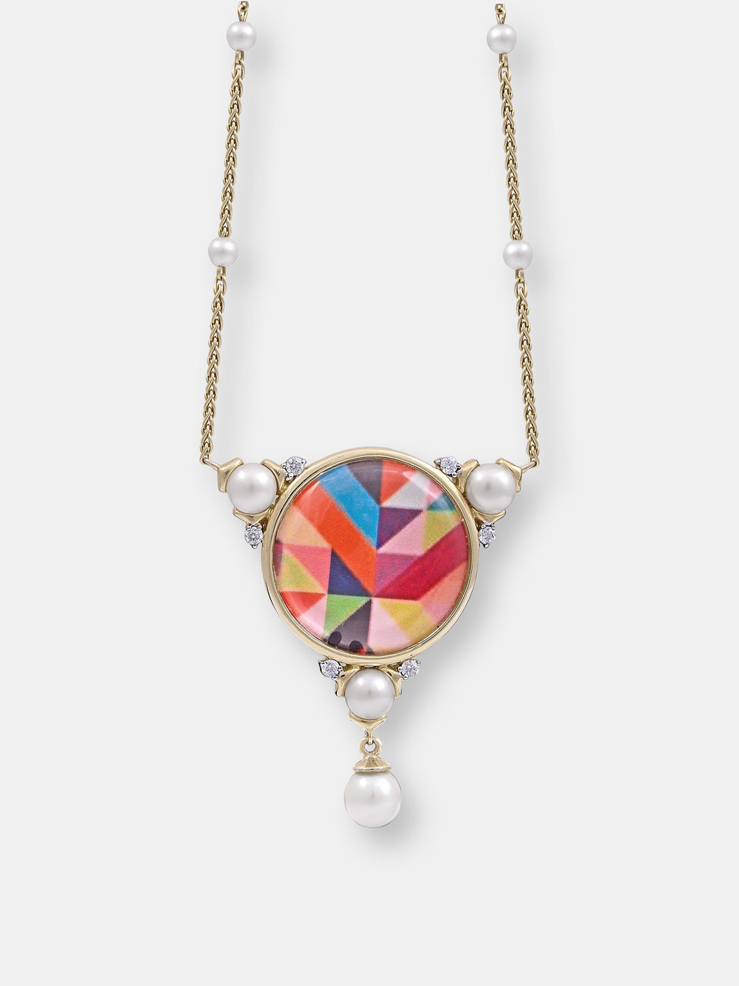 Pops Of Passion Pearl & Diamond Mosaic Necklace In 14K Yellow Gold Plated Sterling Silver