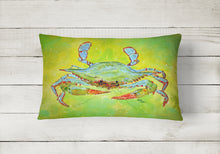 Load image into Gallery viewer, 12 in x 16 in  Outdoor Throw Pillow Bright Green Blue Crab Canvas Fabric Decorative Pillow