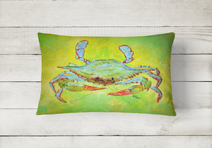12 in x 16 in  Outdoor Throw Pillow Bright Green Blue Crab Canvas Fabric Decorative Pillow