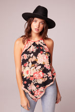 Load image into Gallery viewer, Once In A Lifetime Black Floral Handkerchief Top - Black/Spiced Coral