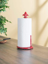 Load image into Gallery viewer, Cast Iron Fleur De Lis Paper Towel Holder, Red