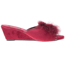 Load image into Gallery viewer, Womens/Ladies Anne Jewelled Rosette Boa Mule Slippers - Burgundy