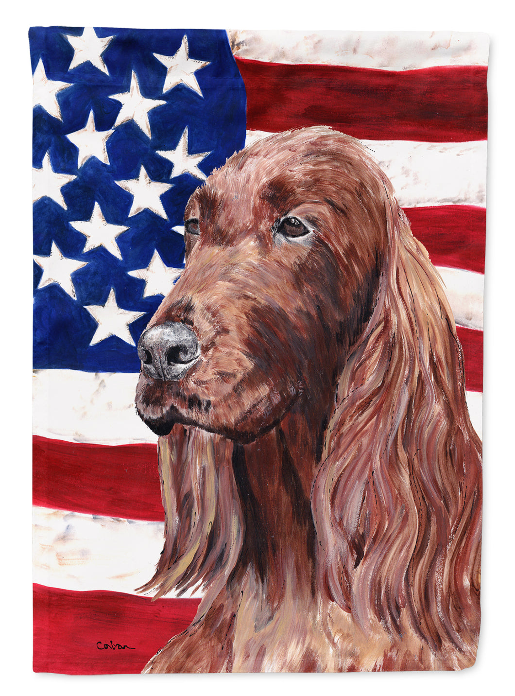 28 x 40 in. Polyester Irish Setter with American Flag Flag Canvas House Size 2-Sided Heavyweight