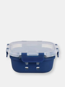 Michael Graves Design Square 17 Ounce High Borosilicate Glass Food Storage Container with Plastic Lid, Indigo