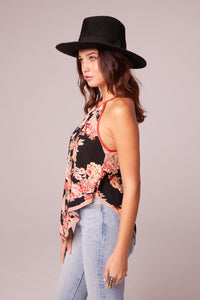 Once In A Lifetime Black Floral Handkerchief Top - Black/Spiced Coral