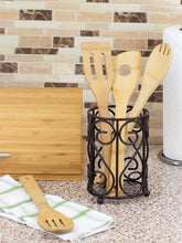 Load image into Gallery viewer, Scroll Collection Steel Cutlery Holder with Mesh Bottom and Non-Skid Feet, Bronze
