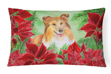 Load image into Gallery viewer, 12 in x 16 in  Outdoor Throw Pillow Sheltie Poinsettas Canvas Fabric Decorative Pillow
