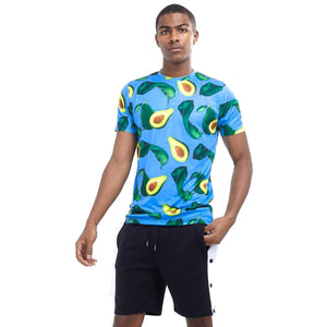 Brave Soul Mens Avocado Print Crew Neck T Shirt (Blue/Avocado)