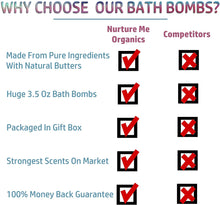 Load image into Gallery viewer, Gift Set of 24 Nurture Me Organic Bath Bombs, Large 3.5 oz Bath Fizzies All Natural with Organic Shea &amp; Cocoa Butter