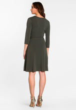 Load image into Gallery viewer, Perfect Wrap Dress  in Crepe Knit Peat Moss Green