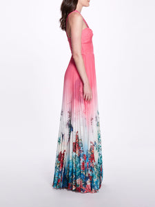 Halter Ombre Floral Gown - Pink