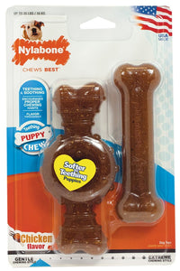 Nylabone Ring & Bone Chicken Dog Chew Toy (Pack of 2) (Brown) (XS)