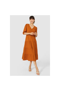 Womens/Ladies Tiered Wrap Midi Dress - Terracotta