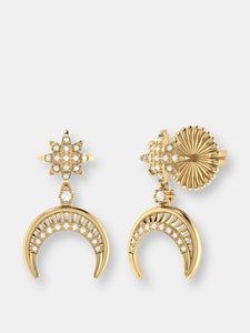 North Star Moon Crescent Diamond Earrings In 14K Yellow Gold Vermeil On Sterling Silver