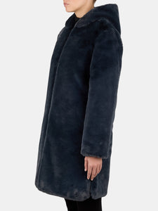 Women's Violet Long Reversible Faux Fur Hooded Coat