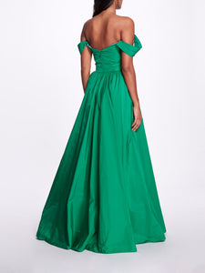 Off Shoulder Side Slit Gown - Emerald