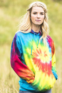Unisex Rainbow Tie Dye Pullover Hoodie - Rainbow