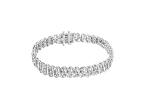 Sterling Silver 2 cttw Diamond Link Double Row Bracelet
