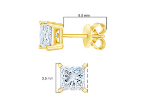 AGS Certified 1/4 Cttw Princess Cut Square Diamond 4-Prong Solitaire Stud Earrings in 14K White Gold