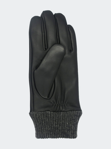 Mens Leather Glove With Cuff - Black