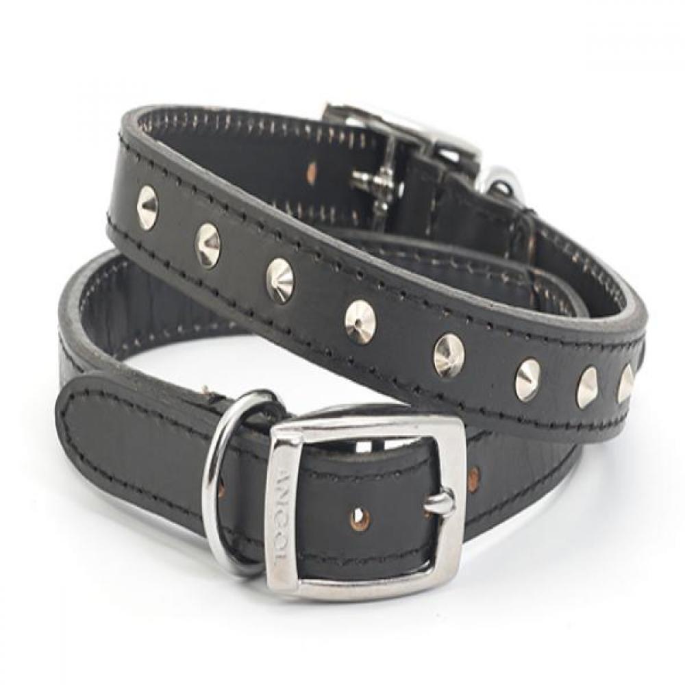 Ancol Heritage Sewn/Studded Leather Dog Collar (Black) (21.7in)