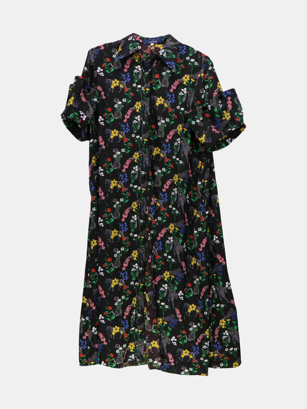 Akira Naka Women's Black Multicolored Short Sleeved Polyester Maxi Dress