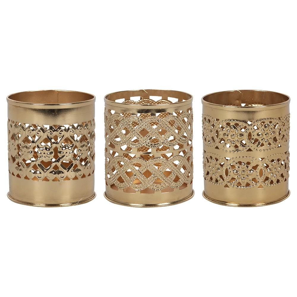 Something Different Kasbah Candle Holder Set (Pack of 3) (Gold) (One Size)