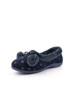 Load image into Gallery viewer, Womens Marge Extra Comfort Memory Foam Pom-Pom Polka Dot Cuff Slippers (Navy)