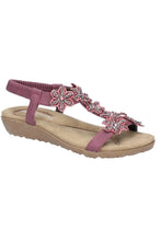 Load image into Gallery viewer, Womens/Ladies Magnolia Elastic T-Bar Leather Sandal - Plum