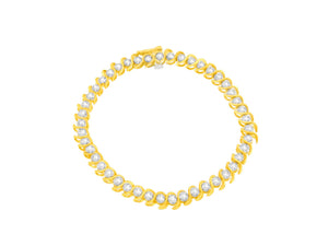 10K Yellow Gold Round Cut Diamond Spiral Bracelet