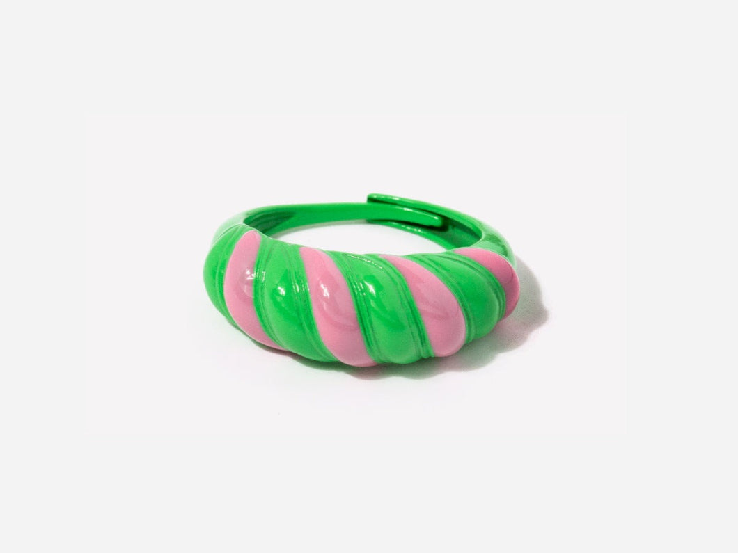 Pink Green Croissant Ring