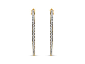 10K Yellow Gold 1/2 Cttw Prong Set Round-Cut Diamond Modern Hoop Earrings