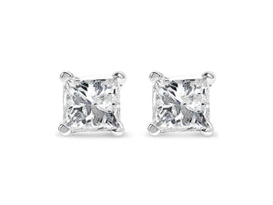 14K White Gold 1/2 Cttw Princess-Cut Square Near Colorless Diamond Classic 4-Prong Solitaire Stud Earrings