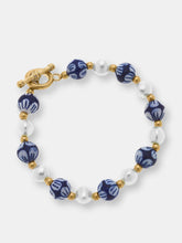 Load image into Gallery viewer, Charlotte Chinoiserie &amp; Pearl T-Bar Bracelet