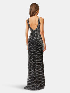 29499 - Embellished Long Dress With Thigh High Slit
