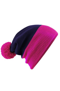 Beechfield Big Boys Snowstar Duo Two-Tone Winter Beanie Hat (French Navy/Fuchsia)