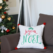 Load image into Gallery viewer, Christmas Quote Decorative Single Throw Pillow White &amp; Green &amp; Red Square With Pompoms
